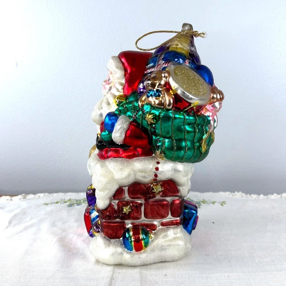 BK 1999 Large Glass Santa on Chimney Christmas Ornament Hand Painted NO‎ BOX